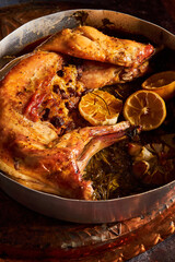 close up of a cooked rabbit 