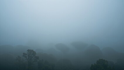 Fototapeta premium Fog and clouds share a similar composition, with fog resting on the ground and clouds suspended above, seasonal change