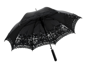 Vintage gothic-style umbrella crafted with intricate black lace for romantic Victorian elegance, isolated on a transparent background, PNG 