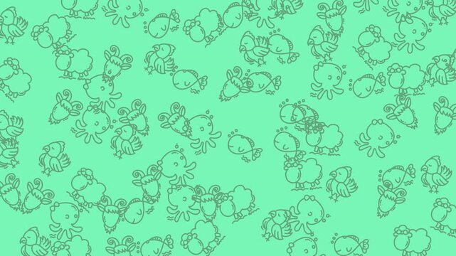 Doodlestyle drawings of animals and acorns on teal background. Perfect for childrens books, stationery, and naturethemed designs.