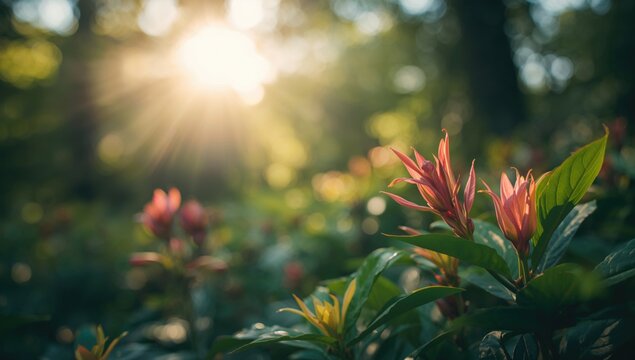 Macro photography of colorful plants with a blurred natural background, ideal for editorial header design