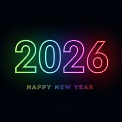 Neon rainbow gradient numbers 2026 with Happy New Year text on black image photo