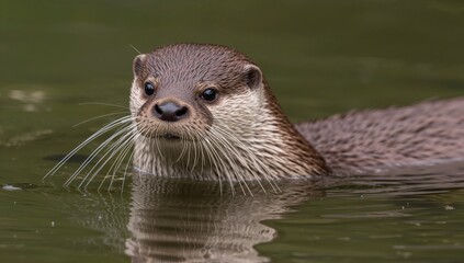 Fototapeta premium Eurasian otter, Lutra lutra, aquatic mammal in natural surroundings, showcasing playful behavior, focus on wildlife preservation