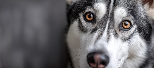 Obraz premium Majestic Siberian Husky Portrait with Striking Blue Eyes and Fluffy Fur in a Serene Natural Setting