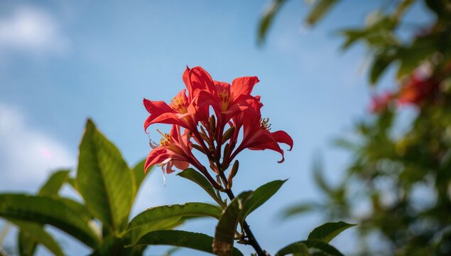 Close-up view of Erythrina crista-galli, showcasing vibrant flowers, highlighting the plant's ornamental value