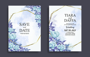 beautiful wedding invitation with blue floral water color accents