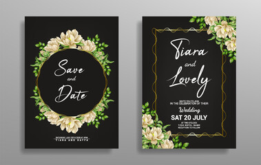 set of Hand drawn floral wedding invitation card template design