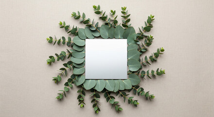 Square Mirror Framed with Eucalyptus Leaves