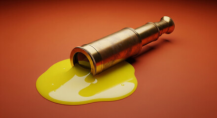 Brass Telescope with Yellow Spill on Orange Surface