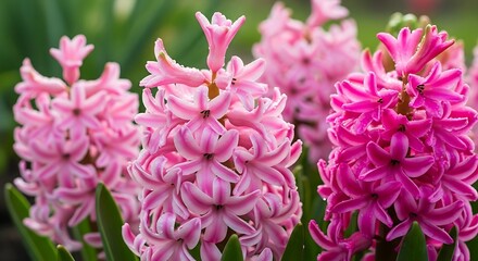 Vibrant Pink Hyacinth Blooms in a Garden Setting.