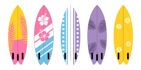 Colorful Surfboards Illustration Summer Beach Vibes and Surf Culture in Vector Style, Ideal for Surf Shops or Online Marketing.