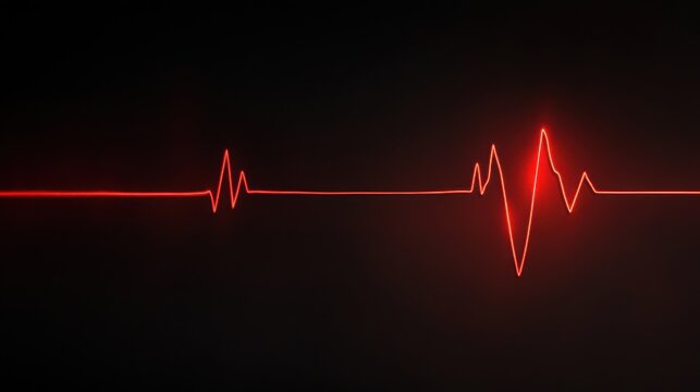 A glowing red electrocardiogram line on a dark background, representing a heartbeat and vital signs