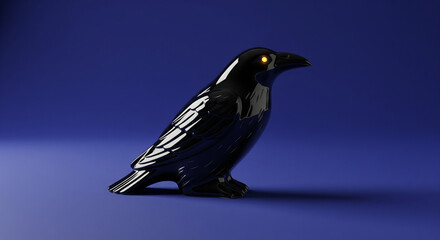 Glossy Raven Figurine with Glowing Eye