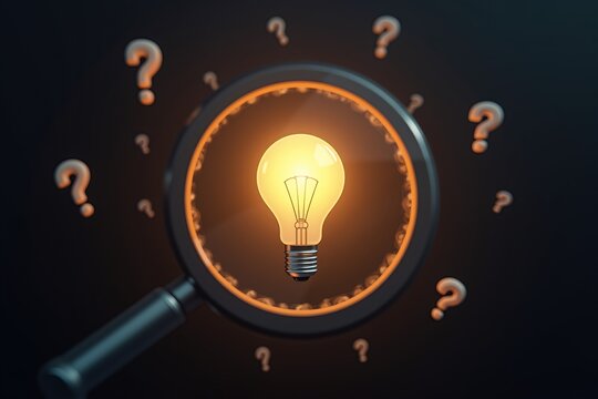 A glowing lightbulb surrounded by floating question marks, symbolizing inspiration and problem-solving after a moment of "aha!" insight.