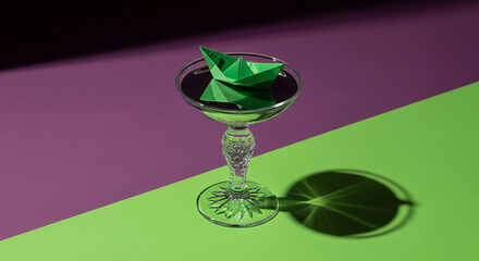 Origami Boat in Glass on Colorful Surface