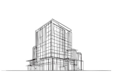 Fototapeta premium High rise building sketch. Line art