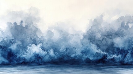 Obraz premium Abstract ethereal scene with stylized blue fog/clouds reflecting in a watery surface