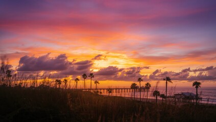 Fototapeta premium A vibrant sunset paints the sky in warm hues, seasonal change