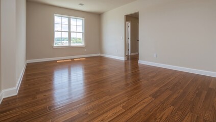 Obraz premium Spacious freshly renovated living area featuring hardwood flooring