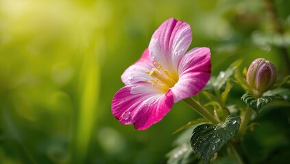 Flowering impatiens Glandulifera in springtime, showcasing vibrant colors and seasonal bloom