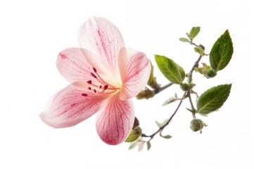 Obraz premium Isolated Begonia blossoms alongside Malus spectabilis twigs and foliage on a white backdrop