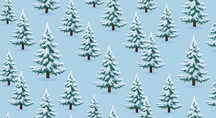 Obraz premium Snow-covered pine trees create a beautiful winter forest pattern.