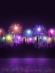 night multicolor holiday fireworks in the city