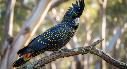 Black Cockatoo Perched in Forest Habitat