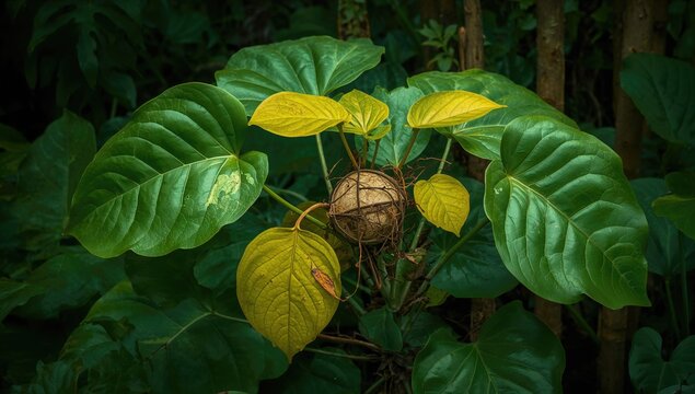 Air Potato Yam leaves with heart-shaped ovate features, potential edible use, World Food Day