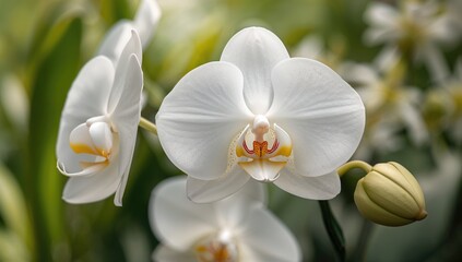 Obraz premium Macro shot of an Orchid flower, showcasing vibrant colors and intricate details, seasonal beauty
