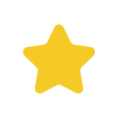 Bright yellow five-pointed star icon with rounded edges, a simple graphic symbol for rating, quality, success, and excellence.