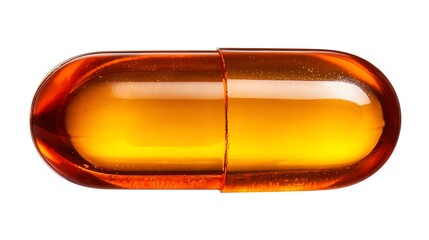 Amber colored gel capsule isolated on white background 