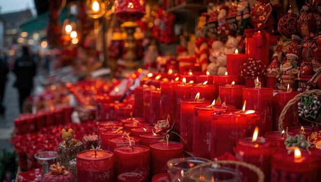 Colorful candles at a festive market, capturing the holiday spirit