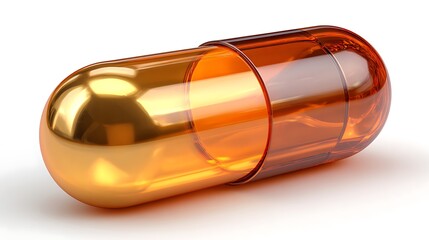 Amber colored gel capsule isolated on white background 