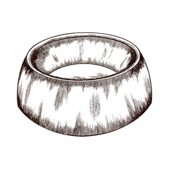 An empty bowl for cat or dog food. Vector image drawn in graphics.