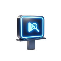 Digital Billboard Displaying a Play Button and Magnifying Glass Icon with Neon Blue Light image (490 isolated on a transparent background