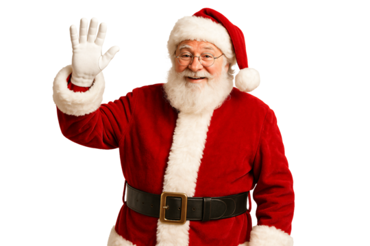Santa Claus waving hello. Christmas. Winter holidays. Festive mood.