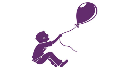 Boy and Balloon Silhouette: A captivating illustration portrays a silhouette of a young boy joyfully interacting with a floating balloon, celebrating imagination and innocence.