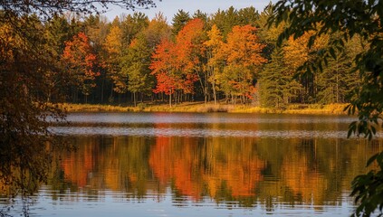 Fototapeta premium Lake at Itasca State Park, showcasing seasonal change