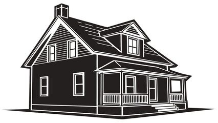 Simplified Home Sketch: A clean, minimalistic drawing of a classic house, showcasing its architectural details, perfect for real estate, design, and residential concepts.