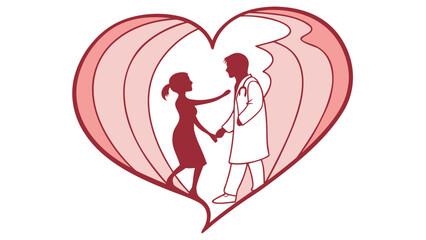 Embracing Health and Hope: A symbol of healthcare, depicting a doctor and a patient within a heart.  It reflects medical care and mutual understanding. 