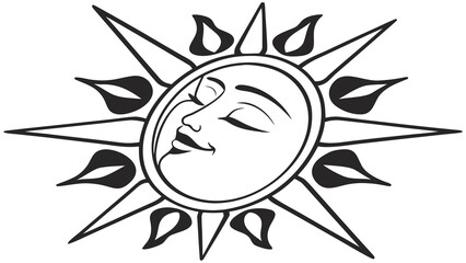 Celestial Harmony: An artful emblem of the sun and moon converges, each celestial body peacefully coexisting, exuding serenity and the balanced cycle of day and night.