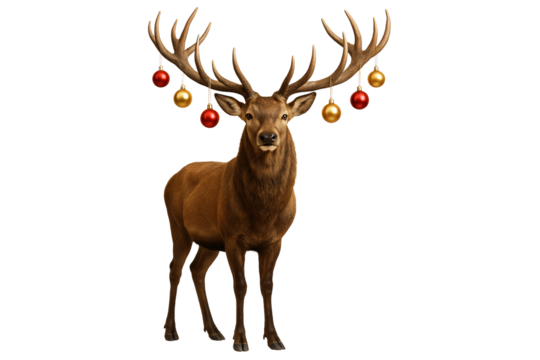Reindeer with ornaments on antlers. Christmas decor. Winter holidays. - Powered by Adobe