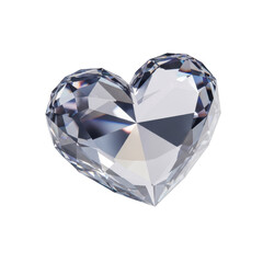 Faceted heart-shaped diamond crystal reflecting light on a background gemstone isolated on a transparent background