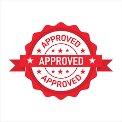 approved icon label rubber stamp waving circle shape in red color vector design