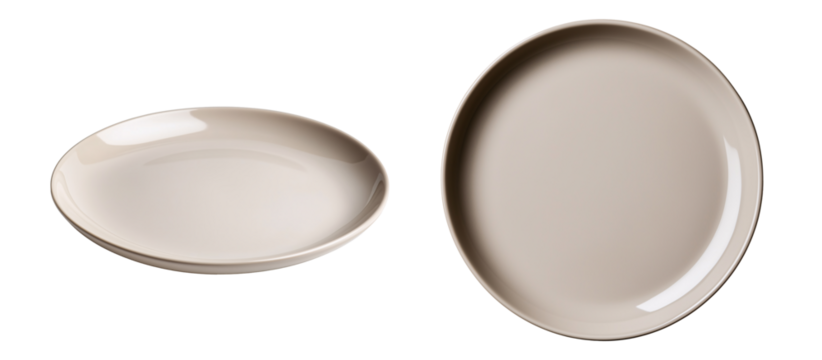 set of colorful white, circle round empty white plate isolated on transparent background	