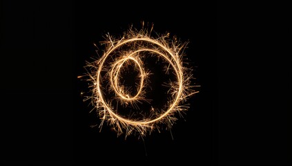 Glowing fiery ring formed by sparklers in dark background
