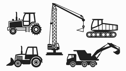 Construction Vehicle Silhouette Collection: A collection of various construction vehicles, each meticulously depicted in a sleek silhouette, offering a minimalist aesthetic for design projects.