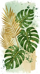 Tropical Foliage Art - Monstera and Palm Leaves Watercolor Painting.