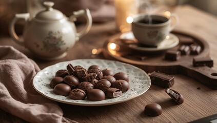 Fototapeta premium Chocolate sweets arranged neatly on a plate, indulgent treat option